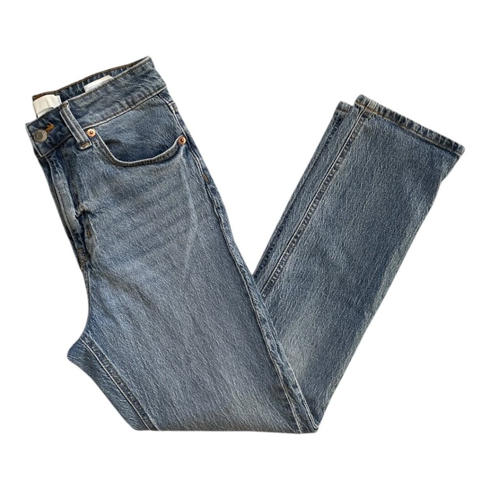 Slim Fit Jeans High Rise Cotton Vintage Wash Blue by H&M Women`s size 4